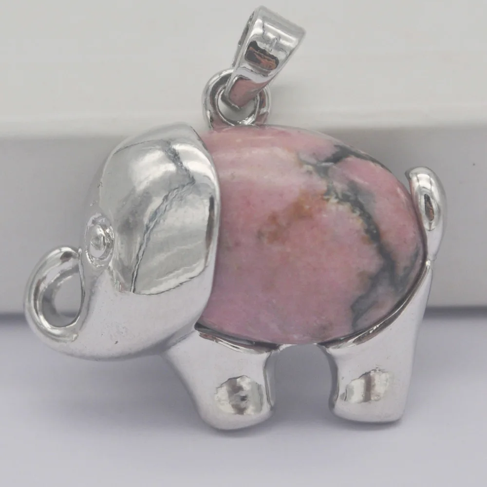 Rhodonite Родонит Лабрадорит песчаник Кристалл Lapis Tigereye содалит сердолик камень с рисунком драгоценный кулон слон животных ювелирные изделия - Окраска металла: Rhodonite
