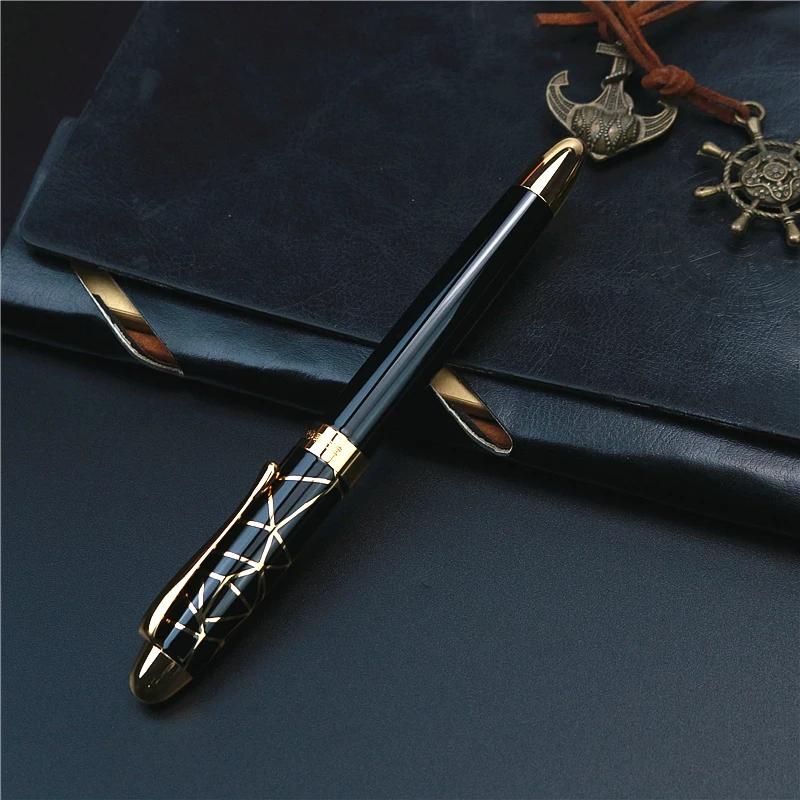 Pluma estilográfica Hero gold, pluma negra con caja de regalo, Punta F, no incluye tinta de negocios, plumas para estudiantes escolares
