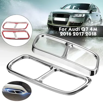 

2pcs 4 Holes Stainless Steel Car Rear Exhaust Tail Pipe Cover Trim Muffler for AUDI Q7 4M 2016 2017 2018 2019