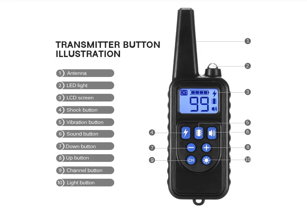 880 800m Waterproof Rechargeable Dog Training Collar Remote Control LCD Display