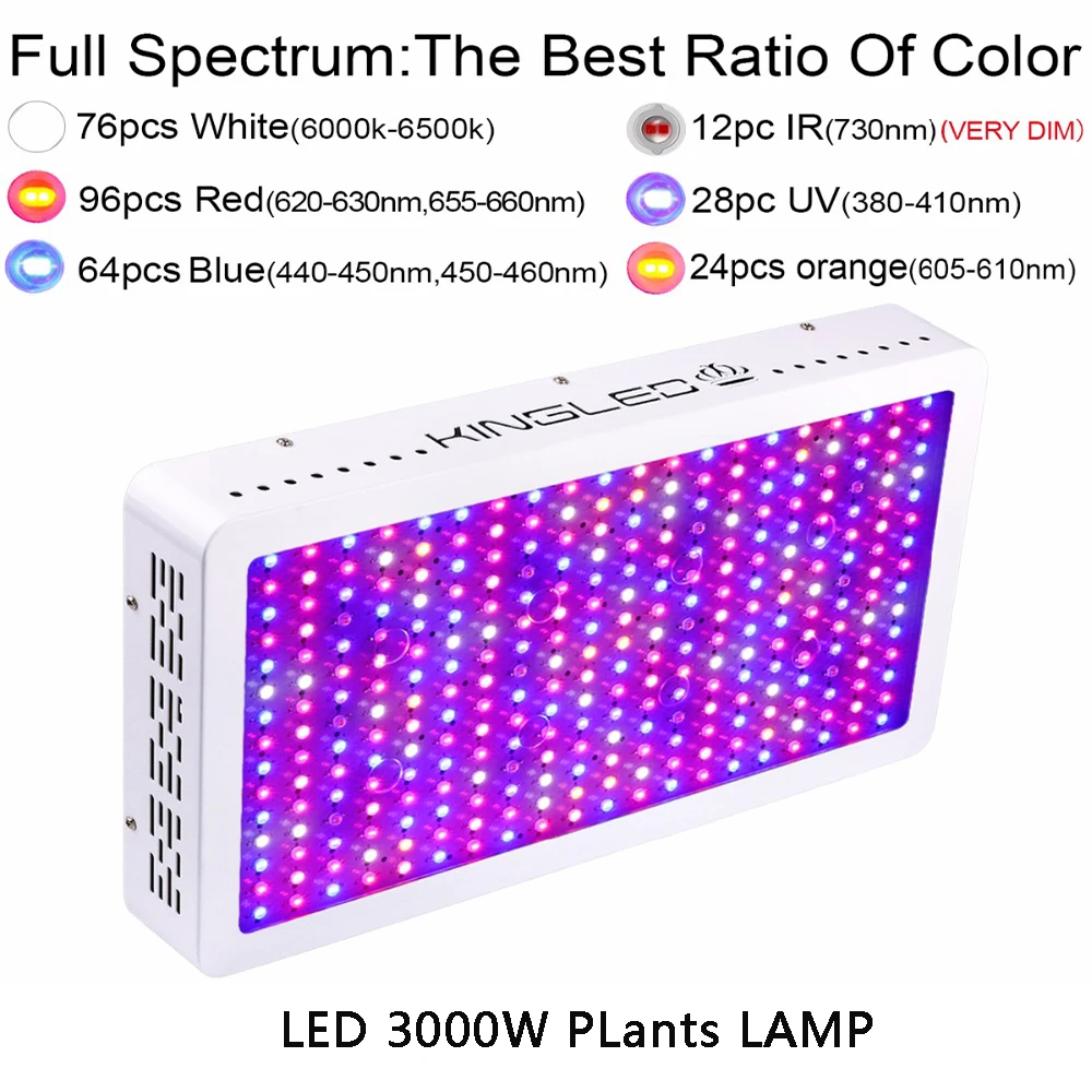 Король светодиодный Светодиодный grow светильник 600 W/1000 W/1200 W/1500 W/2000 W/3000 W полный