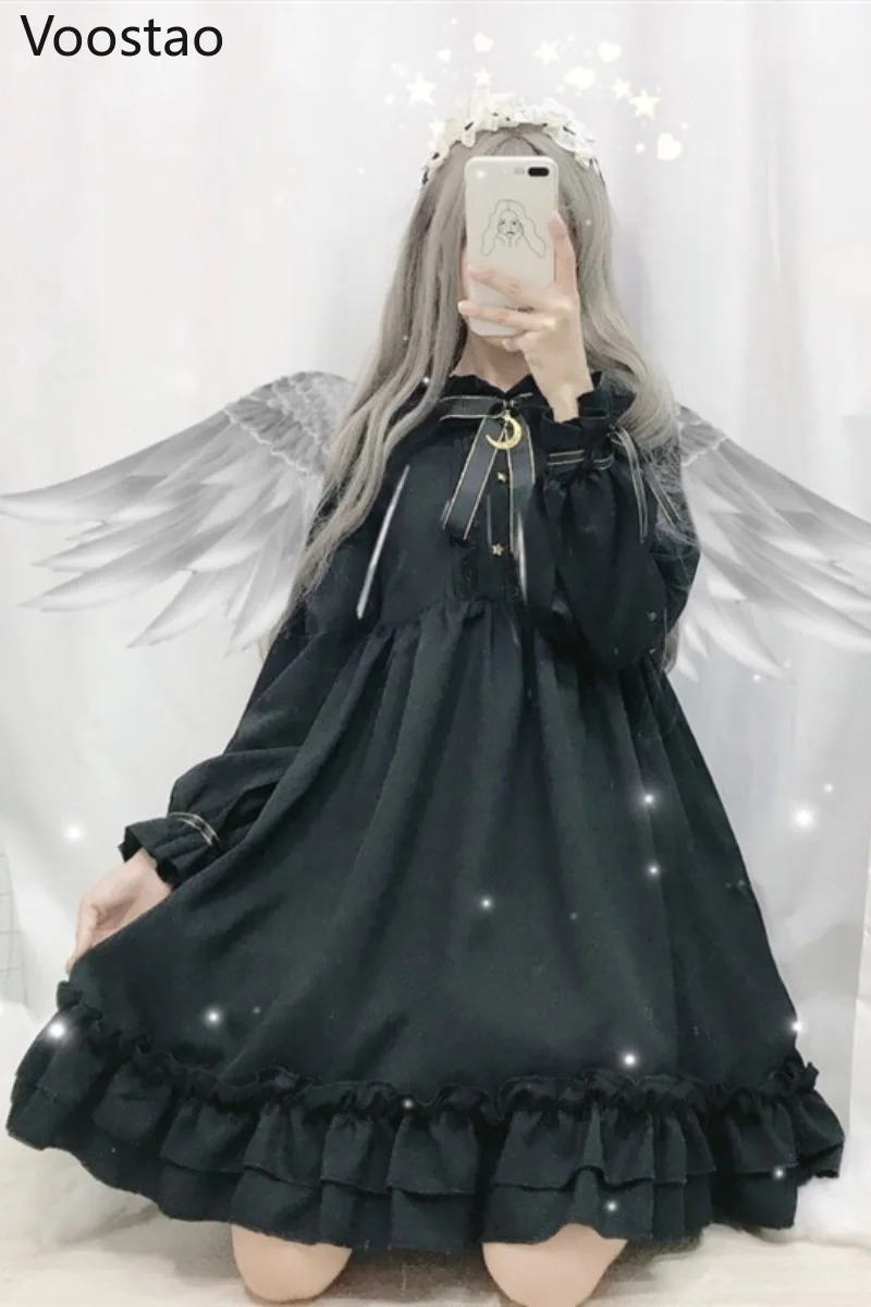 Lolita Dress Gothic Lolita Dress Soft Sister Women Vintage Dark Cute Bow Moon Ruffled Tea Party Dress Victorian Sweet Princess Fairy Clothes