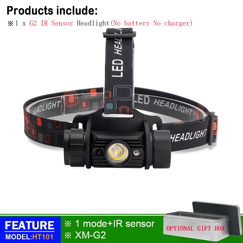 1 mode IR induction xm l2 mini led headlamp headlight camping head torch led xml t6 rechargeable head lamp 18650 head flashlight - Испускаемый цвет: HT101A1