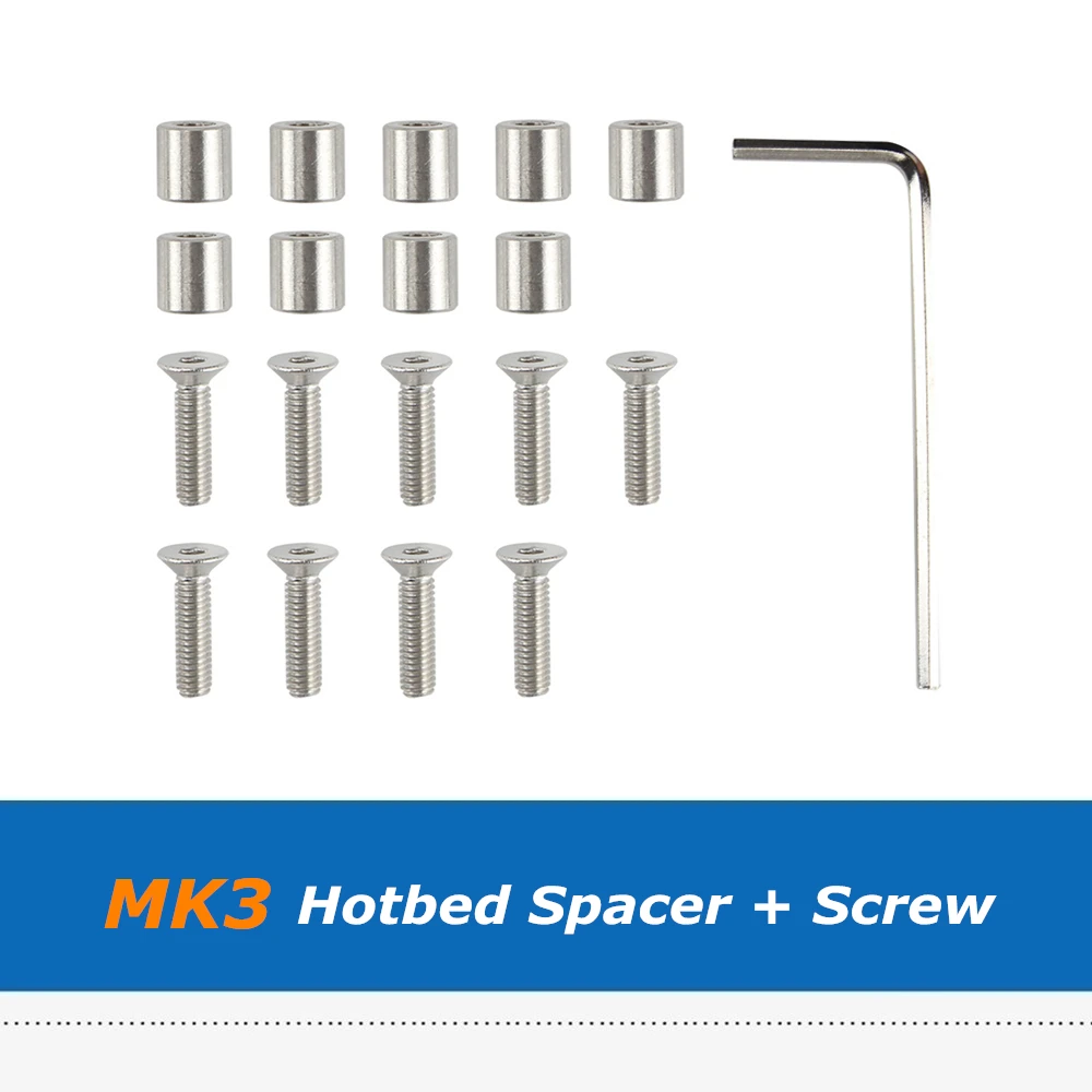 9pcs/set 6x6x3mm Aluminum Spacer + M3 Screw + Wrench For Prusa I3 MK3 MK52 Y Carriage Heated Bed Platform 3D Printer Parts voron switchwire 3d printer heated bed 24v mk3 y carriage for prusa i3 mk3s mk52 voron switchwire is optional