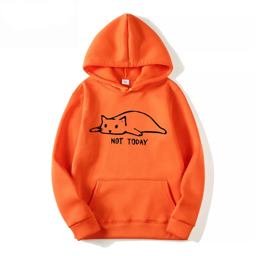 orange Kawaii cat толстовки для мужчин не сегодня забавная толстовка с рисунком для мужчин/женщин Harajuku мода пот унисекс длинный рукав горячая распродажа - Цвет: orange