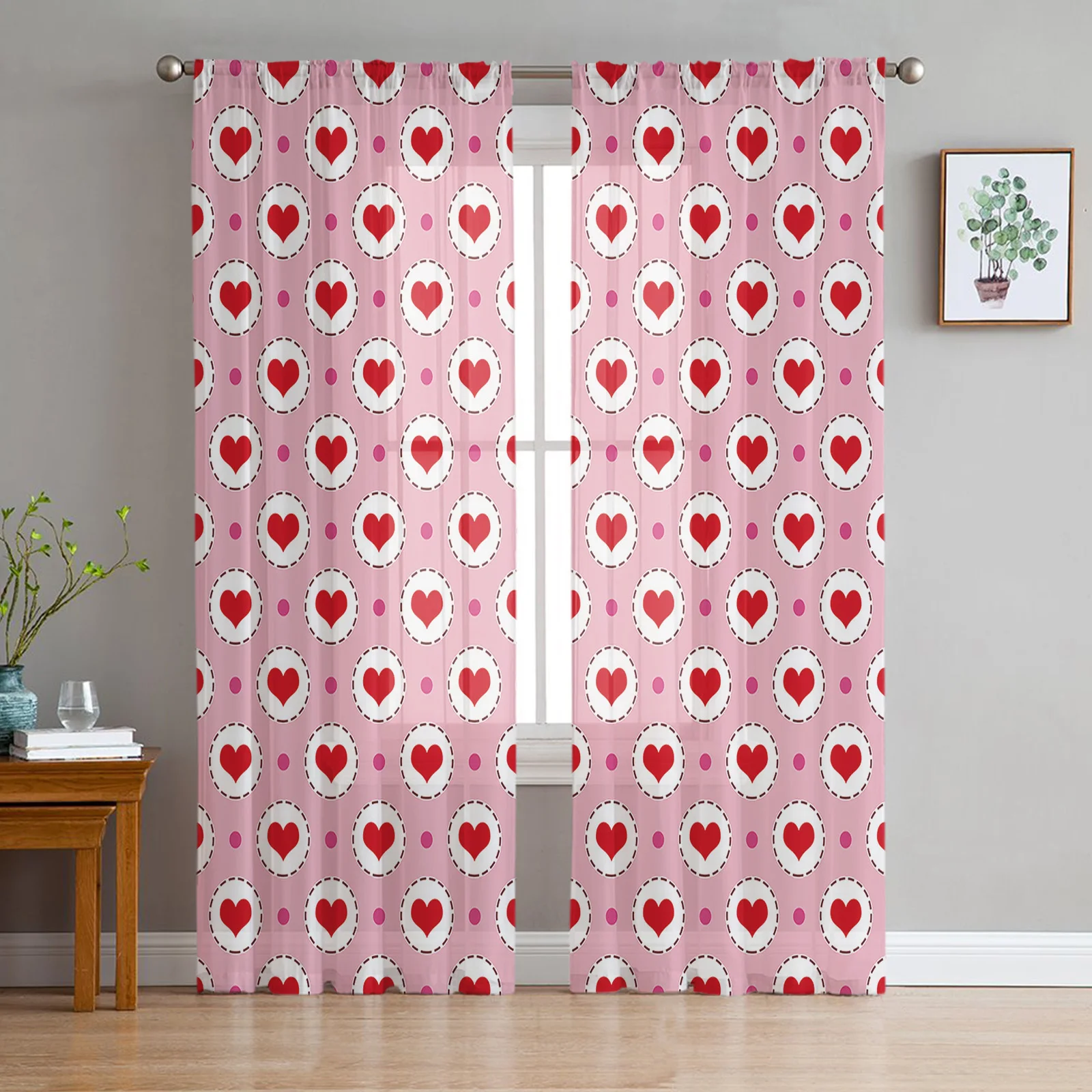 Love Circle Texture Lattice Sheer Curtains for Living Room Bedroom Tulle Window Drapes Kitchen Decoration | Дом и сад