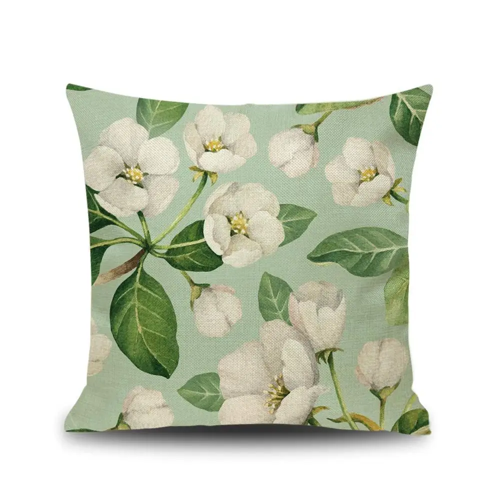 Nordic Floral Cushion Green Leaf Flowers Decorative Pillow Sofa Home Decor Decoration Pillowcase 18x18 