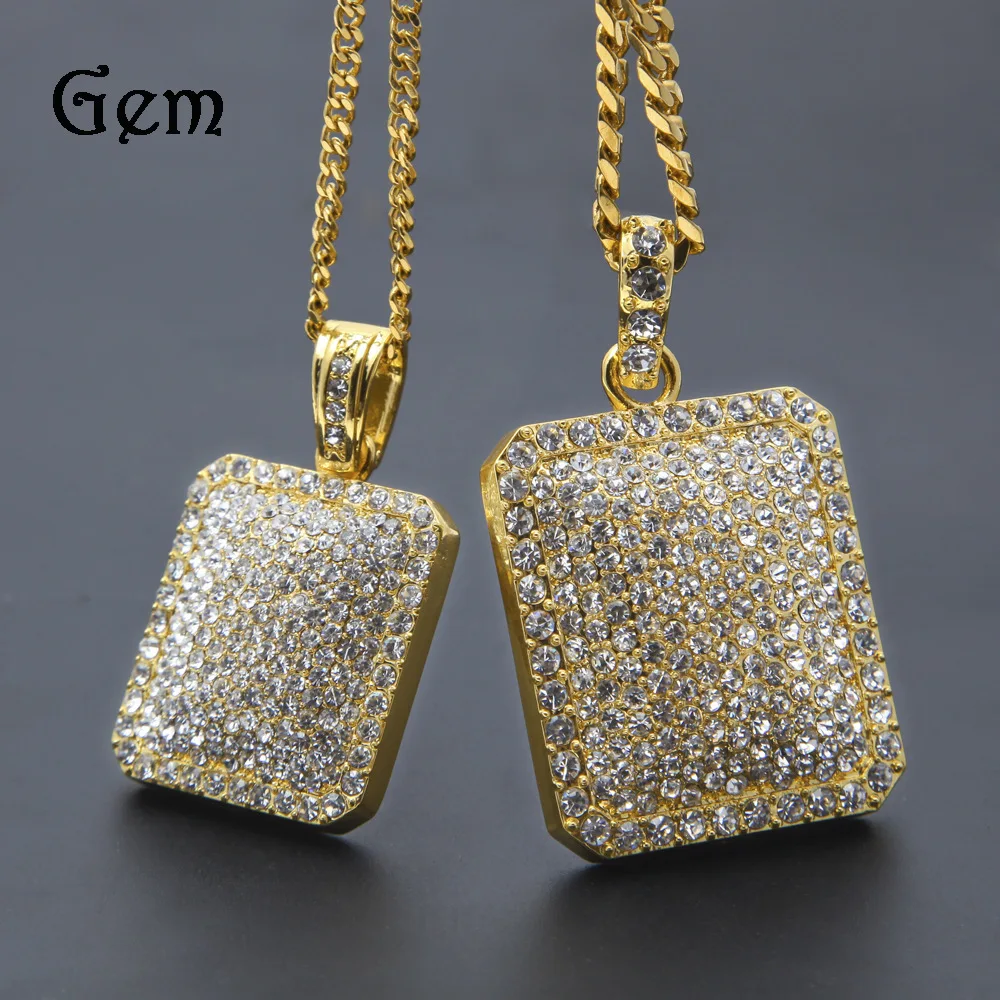 

Man Hip-hop Necklace Ruthless Goods Blingbling Rhinestone Pendeloque Cut Heavy Full Drilling Army Card Pendant Necklace