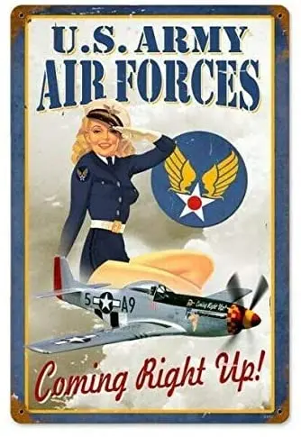 

AIDANDAN Air Force Pin Up Girl Military Army Armed Forces Old Design Tin Signs Vintage Metal Tin Signs for Wall