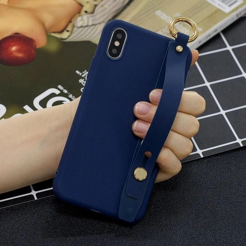Мягкий чехол из ТПУ ярких цветов для huawei P8 P9 P10 P20 P30 mate 10 20 lite Pro с ремешком на запястье, держатель для задней крышки телефона - Цвет: dark blue Strap