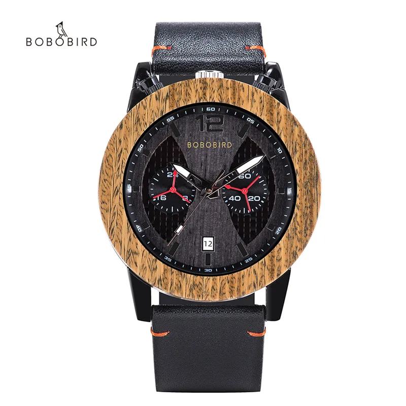 

reloj hombre Top Brand BOBO BIRD Mens Watches Wood Chronograph Wristwatch Auto Date Quality Movement relogio masculino Best Gift