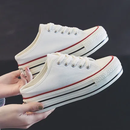 Новинка; Корейская версия парусиновой обуви 8 см; модная повседневная обувь; удобная модная обувь для учащихся - Цвет: white