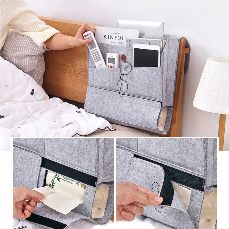 HHYUKIMI Bedside Felt storage bag bedroom Storage Organizer Magazine Tissue towels finishing bags Convenient hanging pocket | Дом и сад