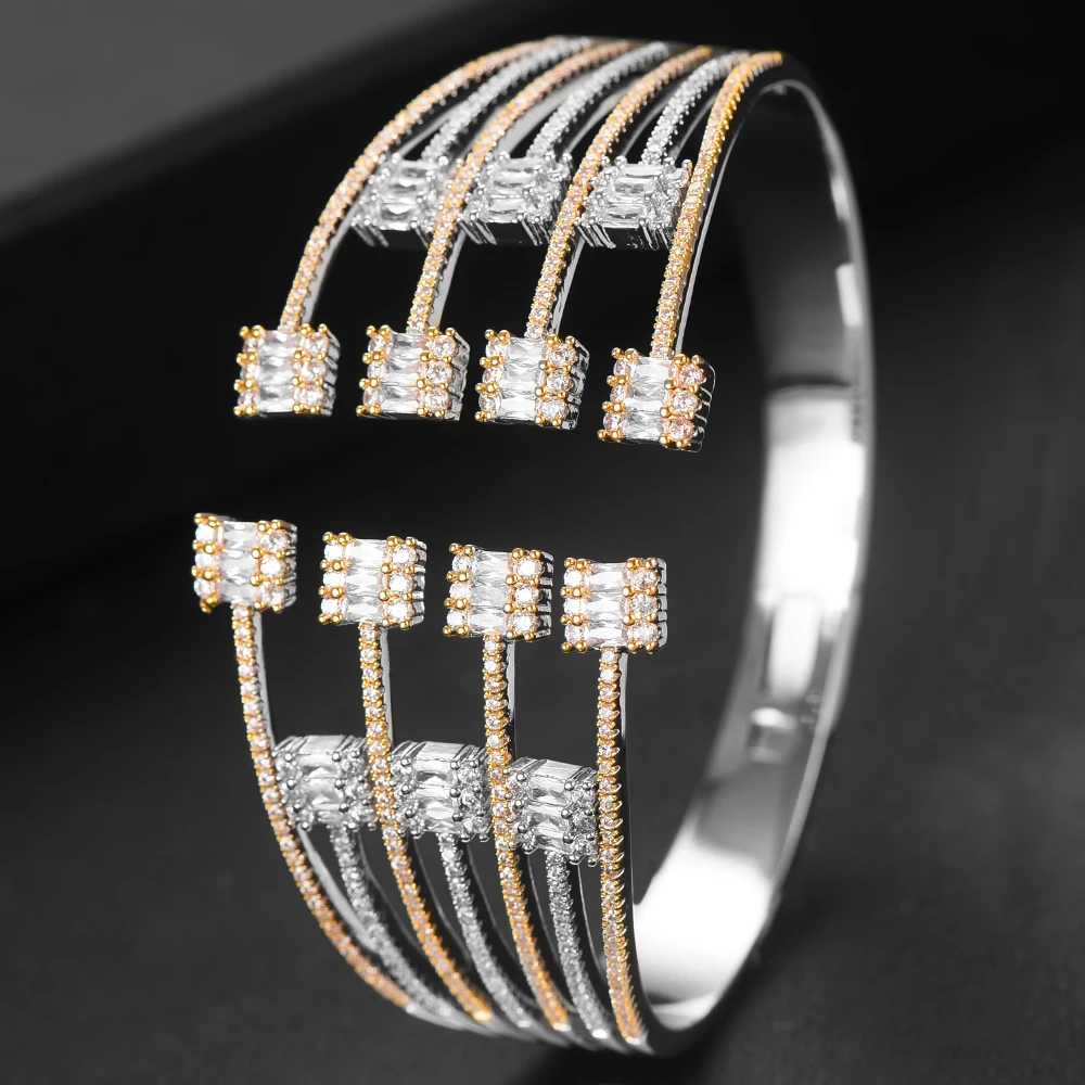 D missvikki Luxury New Elegant Stacks Big Bangle For Women Wedding Baguette Arabia Bangle Bridal brincos para as mulheres Hot - Окраска металла: D