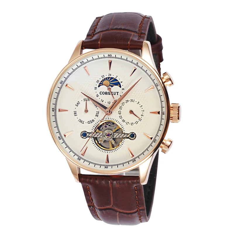 44 мм Rosegold Hand gewolbtes стекло Mondphase дата и тег автоматические часы - Цвет: Золотой