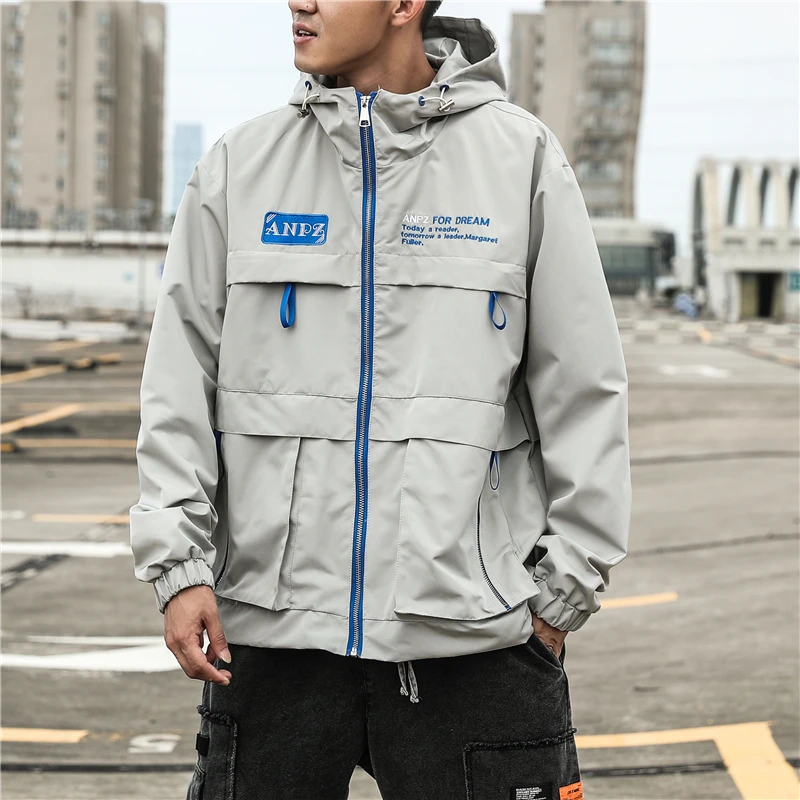 

2019 Autumn And Winter Men's New Casual Solid Color Letter Printing Hooded Jacket Men Loose Temperament Trend Cotton