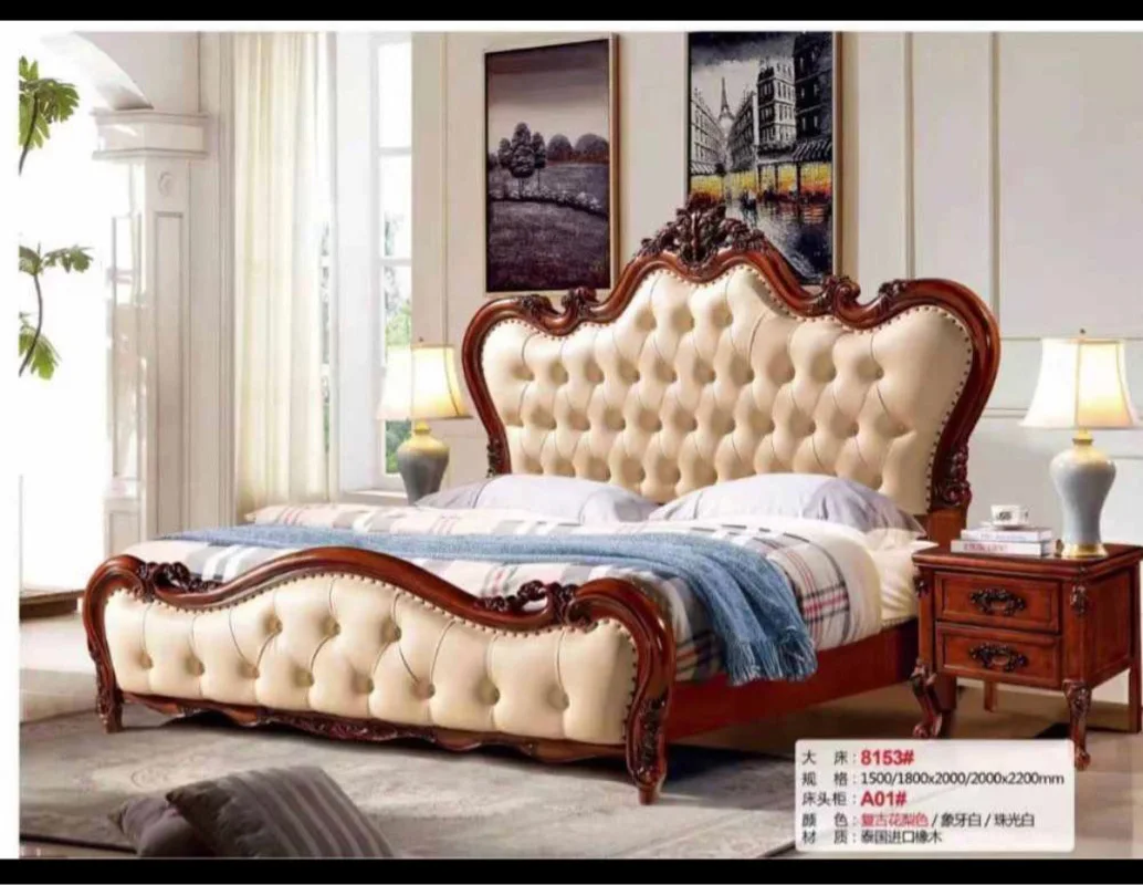 

modern european solid wood bed 2 people Fashion Carved 1.8 m beds french bedroom furniture DN2222