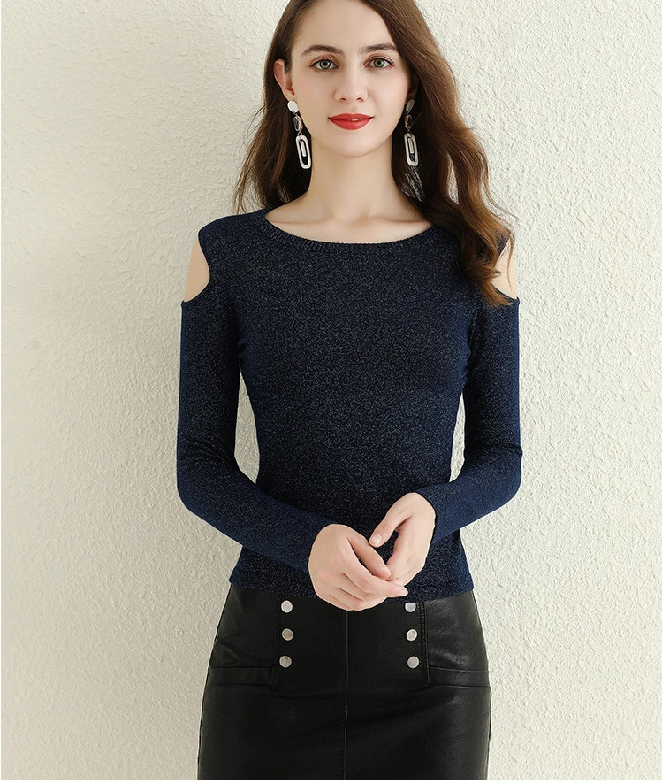 

2020 Autumn Sweater Women Off Shoulder Sweater Sweaters Solid Color Basic Tops Wild Long Sleeve Pullover Top B143