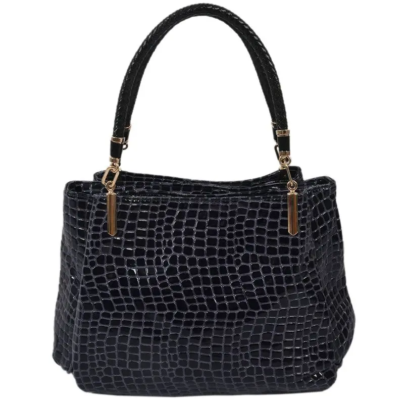 

ABZC-Fashion Women Crocodile Pattern Leather Shoulder Bag Female Tote Handbag, Navy blue