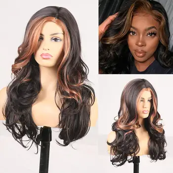 

RONGDUOYI Long Black Hair Synthetic Wig High Temperature Full Machine Made Wigs for Women Loose Wave Blonde Wig Cosplay Wigs