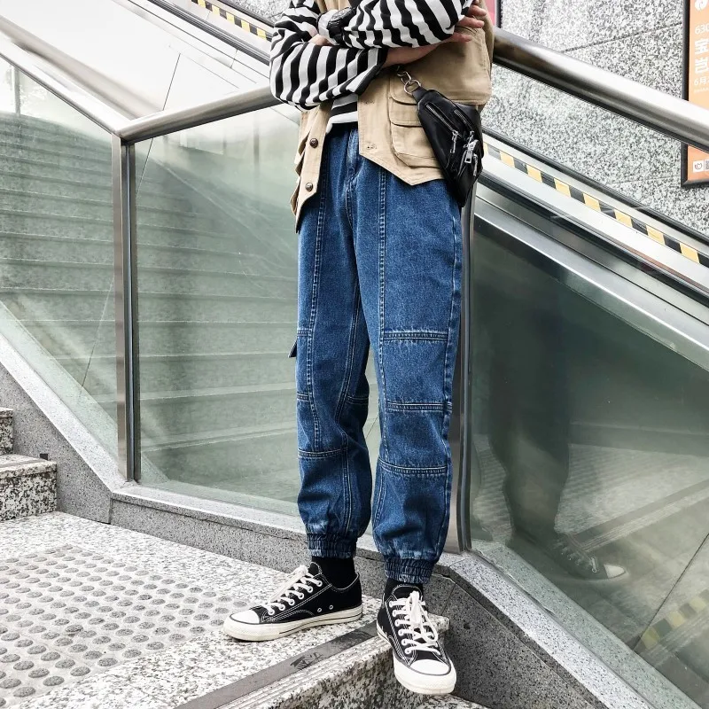 2019 мужской модный тренд, стрейчевый облегающий повседневные штаны, накладной карман, обтягивающие джинсы, байкерские джинсовые
