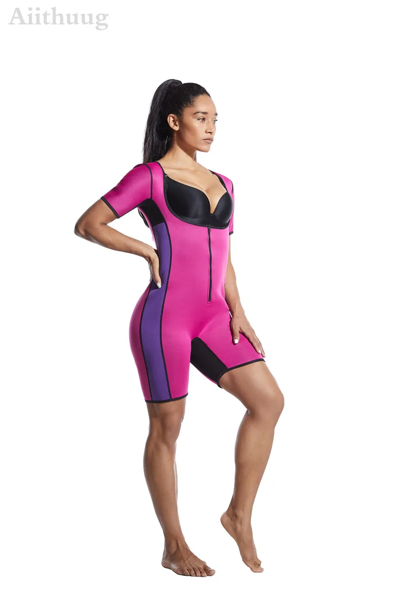 best shapewear for lower belly pooch Aiithuug Women's Sauna Suit Shapewear Weight Loss Corset Sweat Body Shaper Slimming Neoprene Short Sleeve Neoprene Bodysuit best shapewear