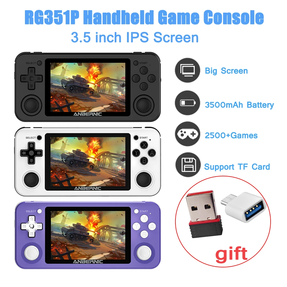 RG351P Retro Game RK3326 64G 128G Open Source System 3.5 inch IPS Screen Portable Handheld Game Console 2000/14000  Video Games