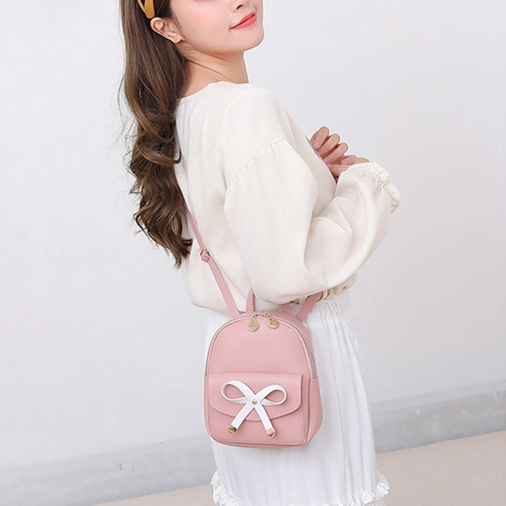 Mini Backpack Women Outdoor Travel Bowknot Faux Leather Multi-Function Small Backpack Knapsack Female Student Shoulder Bag