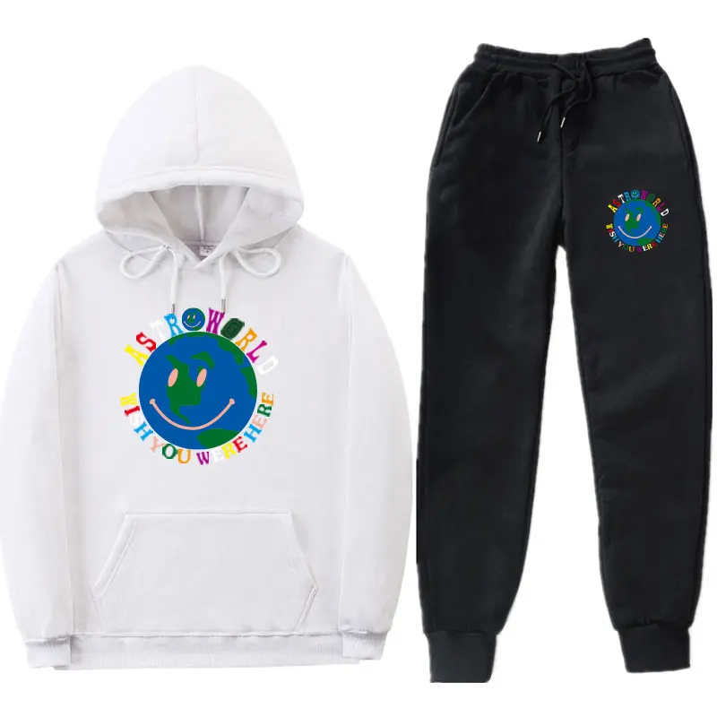 white MK0224 Новая мода Трэвиса Скотта ASTROWORLD толстовки и брюки костюм хип-хоп Уличная Мужская и Женская Толстовка костюм для бега - Цвет: white MK0224