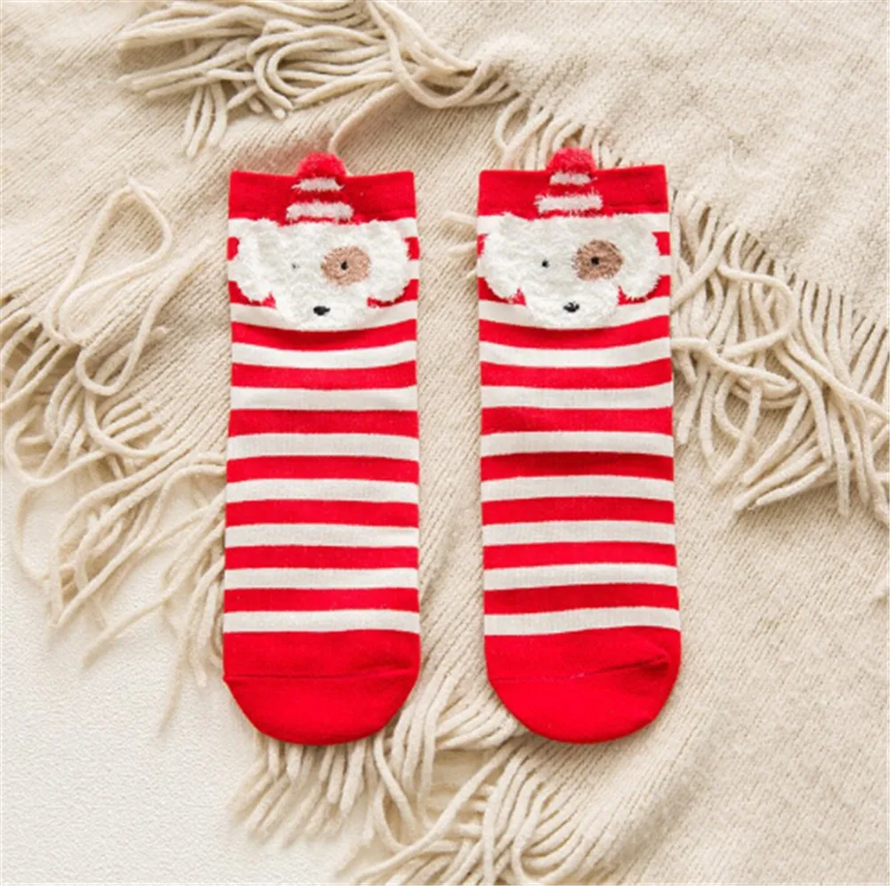 Рождественские носки для малышей; милые Нескользящие хлопковые носки-тапочки в полоску для малышей; детская обувь; зимние носки с вышивкой