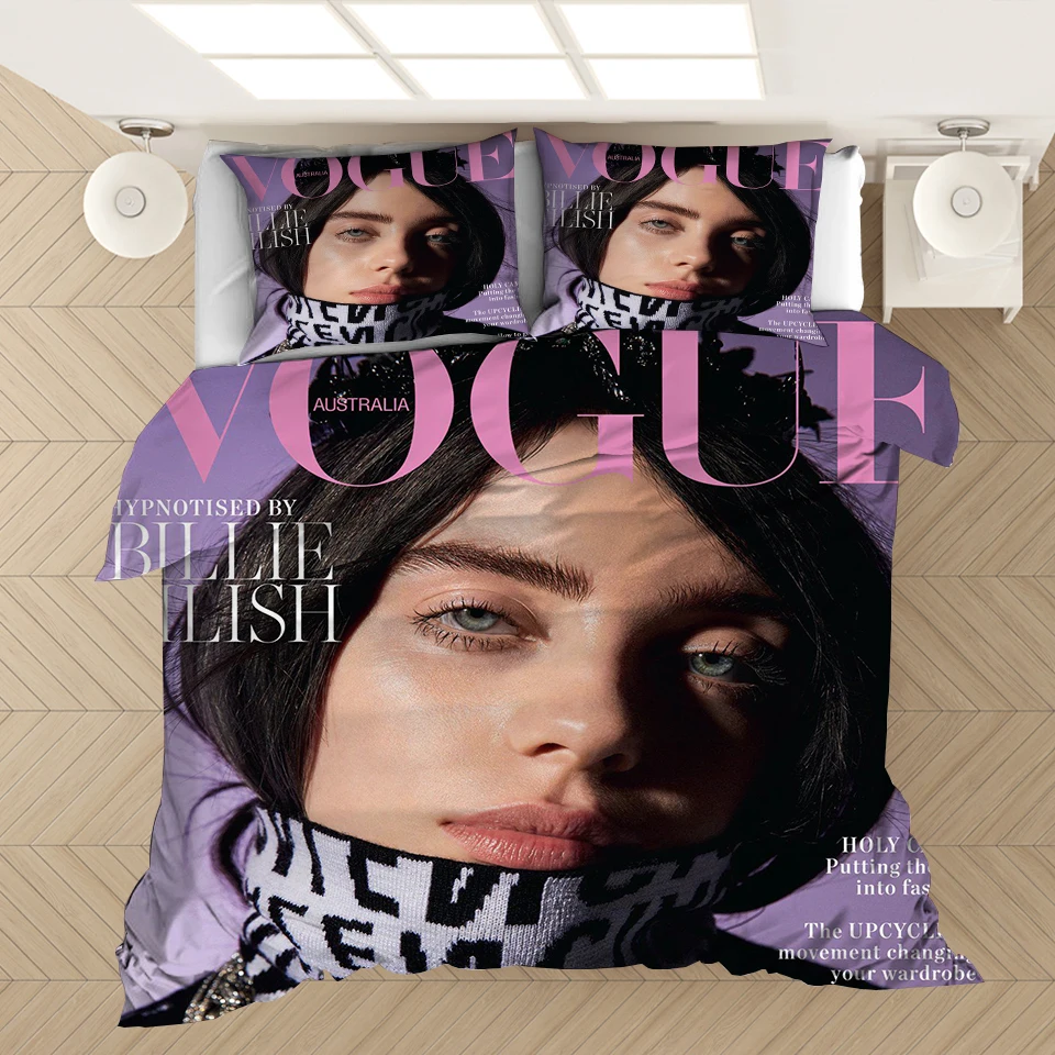 

3D Digital Printing Billie Eilish Bedding Three-Piece Home Decor For Adult Down Quilt Set