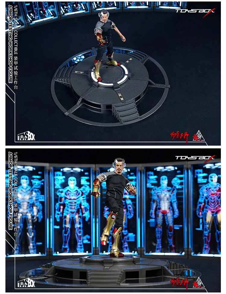 Игрушки-коробка 1/6 Железный человек Tony мастерской сцена Броня тестирование мастерской фигурка TB072 светодиодный индикатор дистанционного управления F 12 ''фигурка куклы