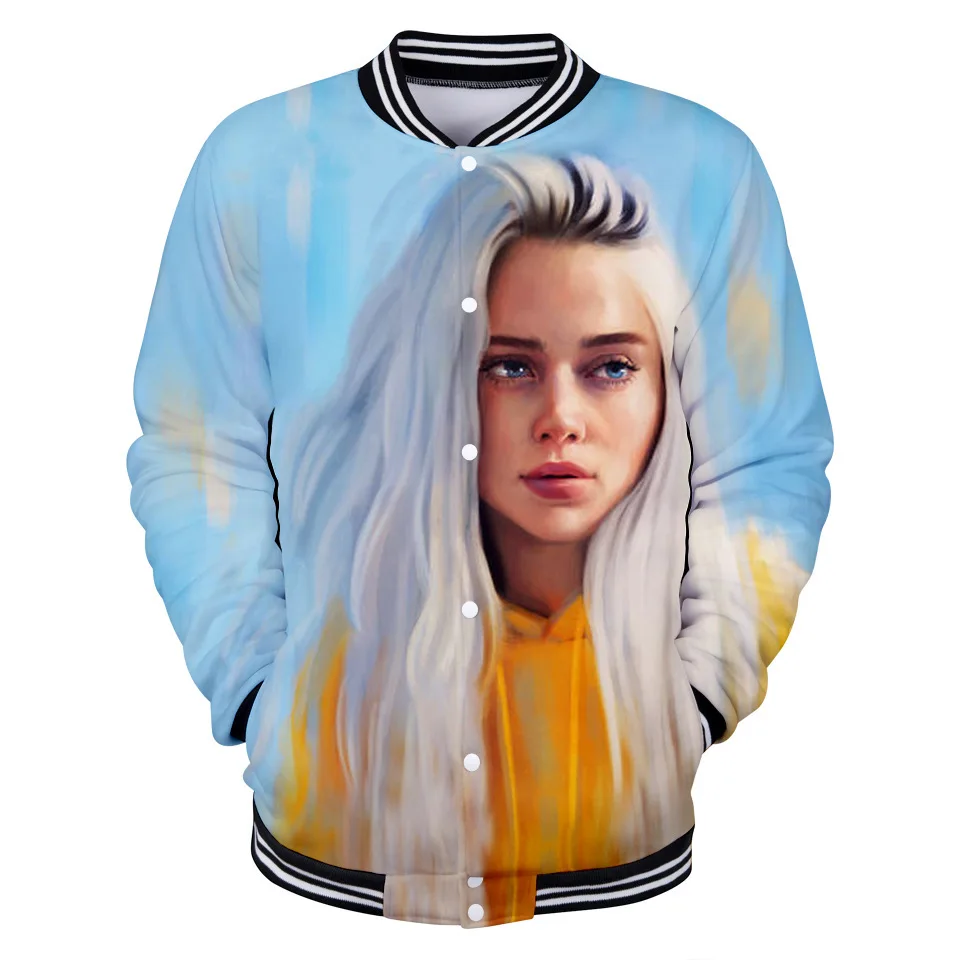 Стиль Европейская и американская певица Billie Eilish 3D цифровая печать 3D с длинным рукавом бейсбольная форма