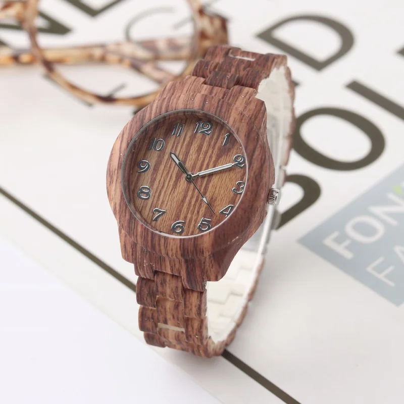 Reloj de madera de imitación para mujer, accesorio de marca de moda, de lujo, de cuero Vintage, de cuarzo, de Color