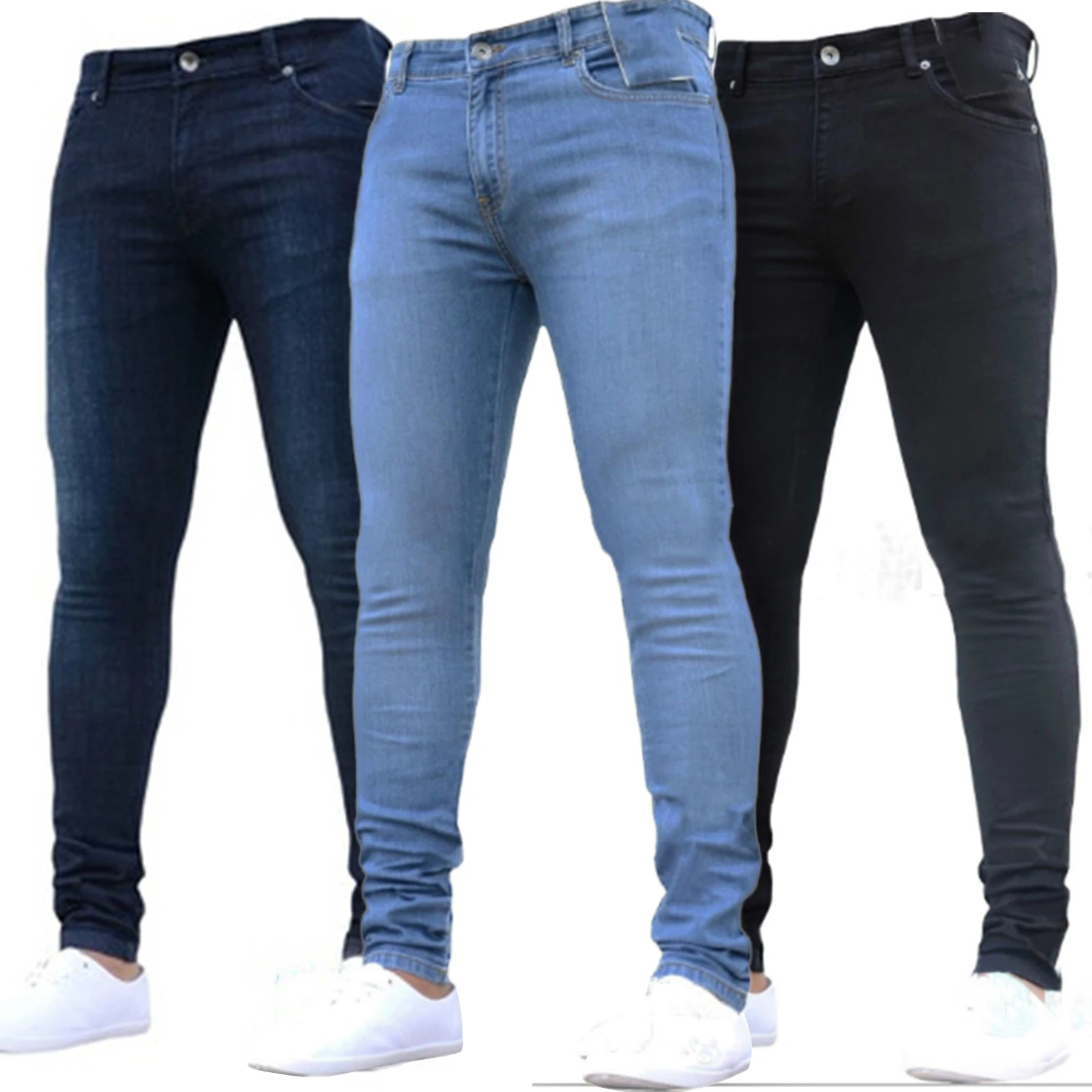 Pantalones vaqueros elásticos con cremallera para hombre, Jeans ajustados informales de cintura alta, pantalones pitillo de talla grande