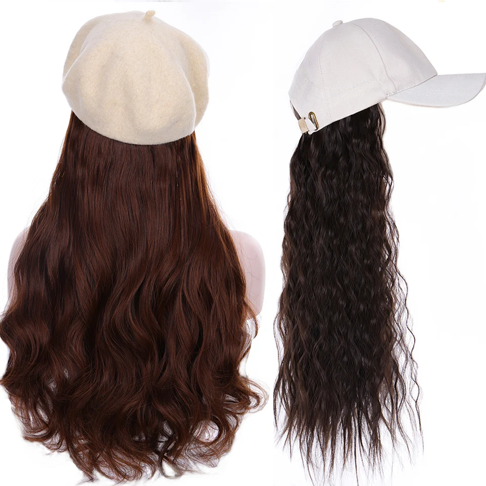 

Hat Wig Long Straight Baseball Cap Wig Naturally Connect Synthetic Hat Wig Adjustable For girl party
