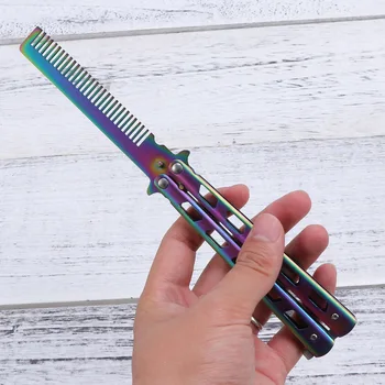 

Foldable Comb Hair Trimmer Portable Stainless Steel Practice Training Butterfly Style Comb Cool (Colorful)