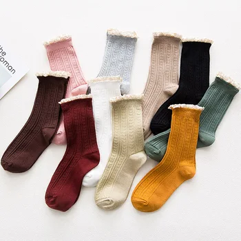 

New Hot Sale Breathable Lace Solid Socks Sweet Lady Women Combed Cotton Soft Cute Girls Handmade Lacework Socks