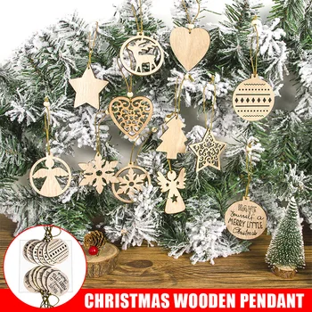 

12pcs/Box Hollow Christmas Wooden Pendants Xmas Tree Ornaments Hanging Gifts Vintage Ornaments Party Decorations HFing