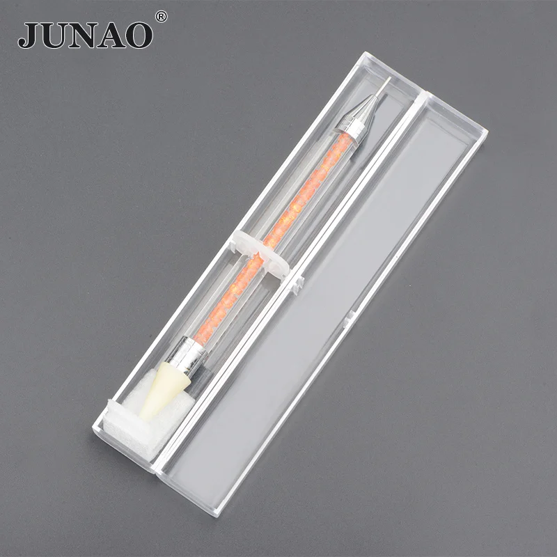 JUNAO Pink Color Wax Pencil Rhinestone Pen Dap Pen Picking up Nail Crystals Pen Nail Art Tools Machine for Nailing Pearls 