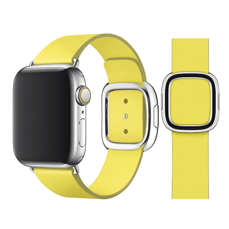 Band For Apple Watch Band 42mm 38mm Leather Loop Strap Modern Style Bracelet Accessories For iWatch Series 4 3 2 1 40/44mm - Цвет ремешка: 10 Yellow