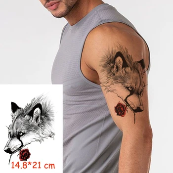 

Waterproof Temporary Tattoo Sticker wolf animal rose flower tatoo water transfer fake tatoo flash tatto Woman Man kid 14.8*21 cm