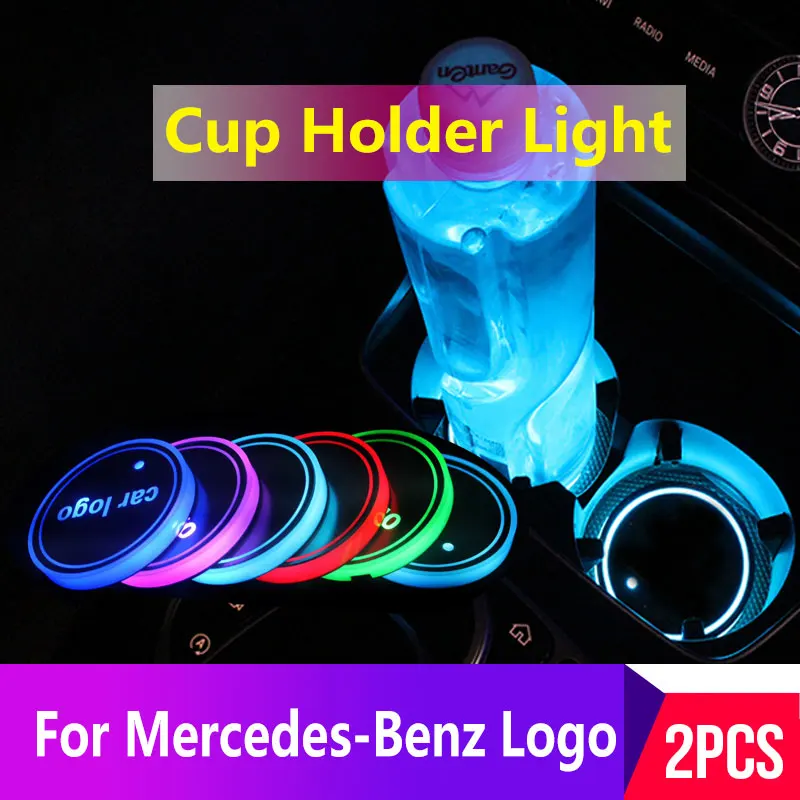 2 шт. Led Автомобильный подстаканник Coaster для Mercedes benz логотип свет для w203 cla w204 w210 w212 w211 стикер аксессуары 7 цветов usb