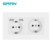 SRAN-enchufe eléctrico de pared con conexión a tierra, indicador LED oculto, enchufe doble con usb, 146x86mm