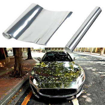 

1PC Roll Silver Chrome Mirror Vinyl Wrap Film 12x60inch Decal Anti-UV Waterproof Exterior Car Stickers