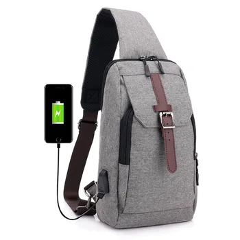 

USB Interface Smart Charging Men's Chest Pack Business Casual Waterproof Travel Cool Canvas Dacron Small Backpack