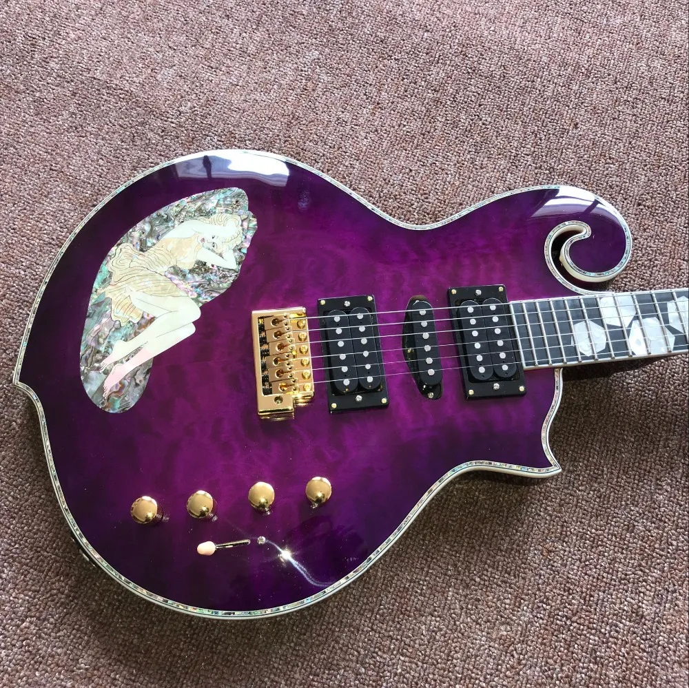 Стиль. Фиолетовый цвет пламени топ Электрический гриф гитары из черного дерева gitaar, ручной работы 6 струн гитара ra. Реальные фотографии