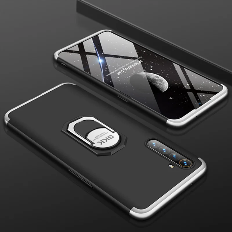 Высококачественный защитный чехол для OPPO Realme XT чехол Realme X2 чехол роскошный защитный кожаный чехол с функцией подставки кольцо магнетизм держатель ударопрочный чехол-накладка защитный чехол для OPPO K5 Роскошные Coque - Цвет: Silver Black1