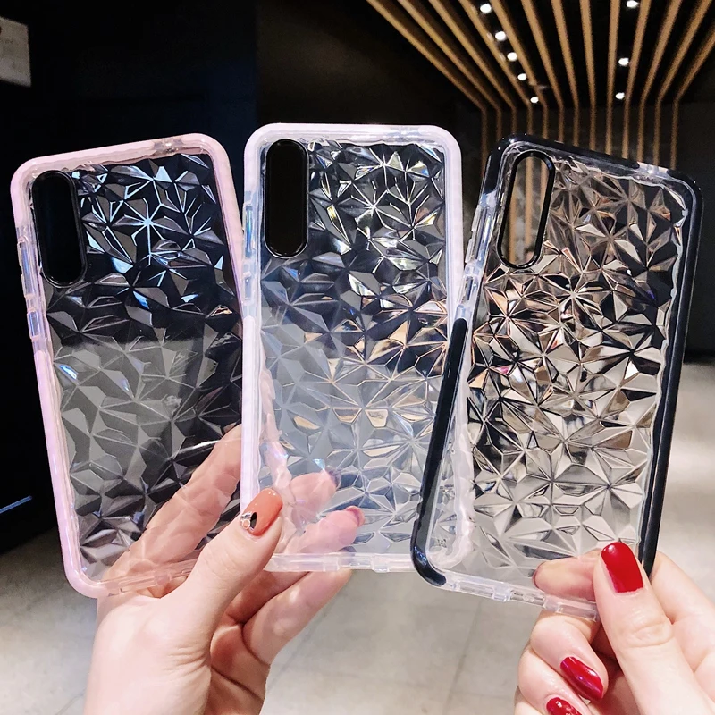 

Shockproof Clear Diamond Texture Grid Case For Huawei Mate 20 P20 P30 Lite Pro P10 Plus Honor 10 Nova 4 TPU Crystal Slim Covers