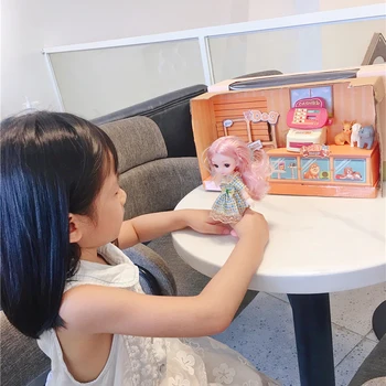 

Gifts Box 16cm Girls Play House Toys Children's Doll Set Pet Shop Wardrobe Washing Machine Bicycle Suit Baby Do Housework Toys *